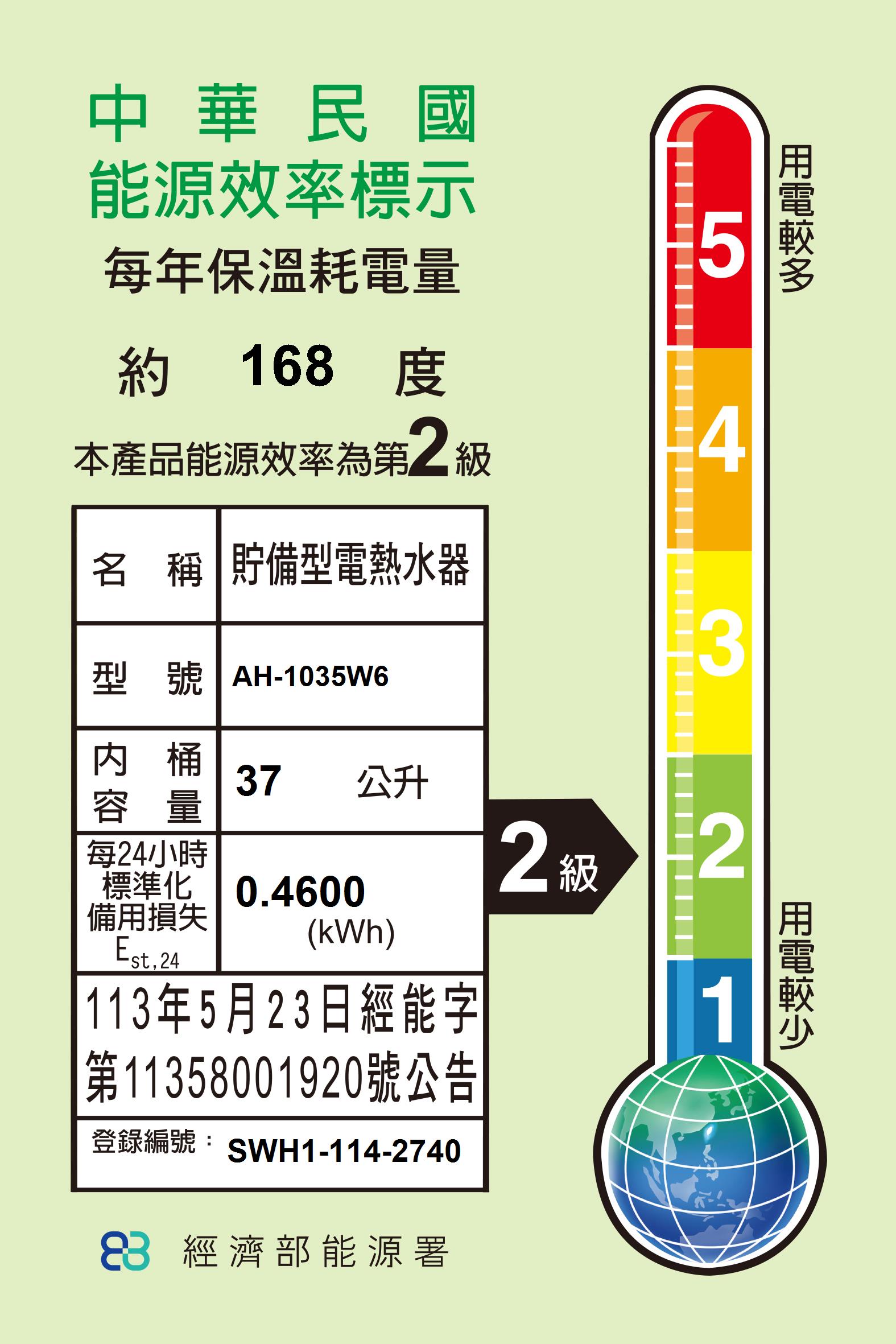 倍容速熱 電能熱水器    AH-1035W6（熱銷款）